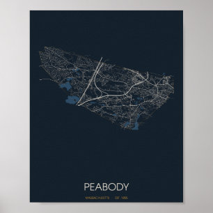 Poster Carte de Peabody Massachusetts (de nuit)