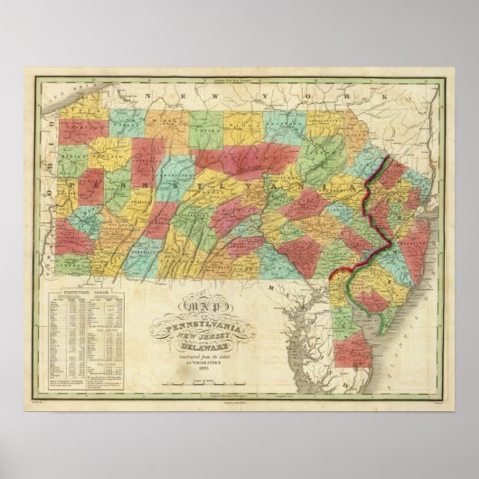 Poster Carte De Pennsylvanie New Jersey Et Delaware (Devant)