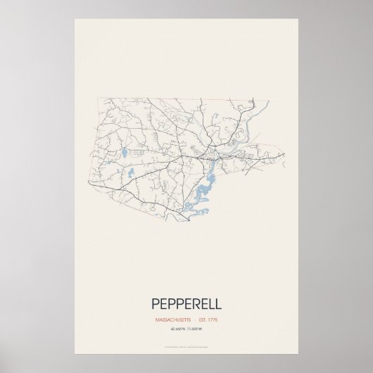 Poster Carte de Pepperell Massachusetts – Env. 1 (Devant)