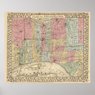 Poster Carte de Philadelphie par Mitchell