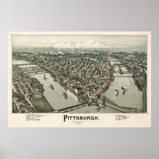 Poster Carte de Pittsburgh (Fowler) - 1902, BigMapBlog.co (Devant)