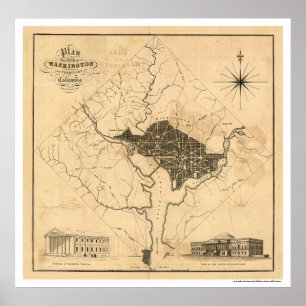 Poster Carte de plan de ville de Washington DC par Lizars