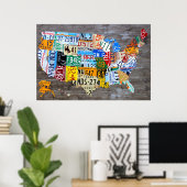 Poster Carte de plaque de licence des États-Unis sur Grey (Bureau à domicile)