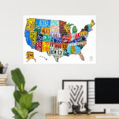 Poster Carte de plaque de licence des États-Unis sur Whit (Bureau à domicile)
