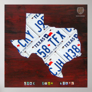 Poster Carte de plaque de licence Texas Imprimer