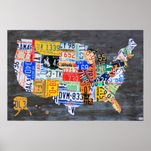 Poster Carte de plaque minéralogique des Etats-Unis sur
