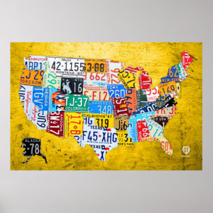 Poster Carte de plaque minéralogique des Etats-Unis sur