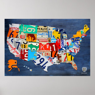 Poster Carte de plaque minéralogique des Etats-Unis sur