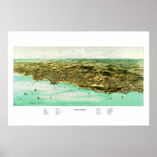 Poster Carte de Plymouth, MA en 1910 (Devant)
