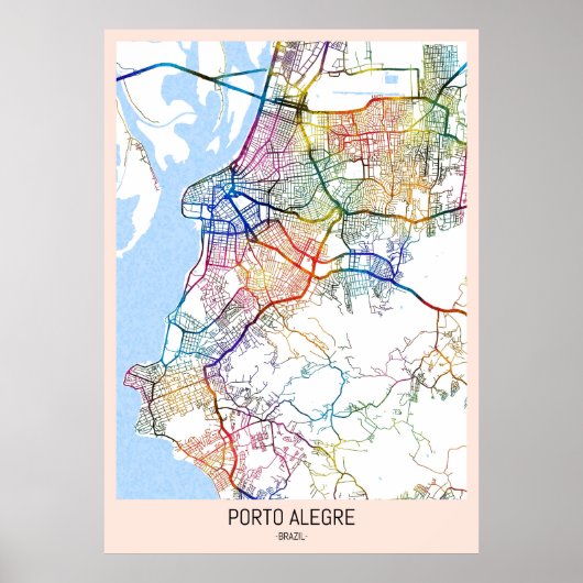 Poster Carte de Porto Alegre Brésil (Devant)