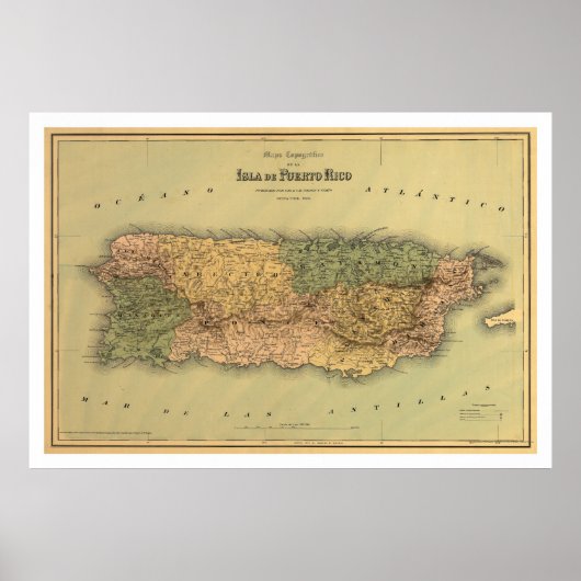 Poster Carte de Porto Rico par Colton 1886 (Devant)