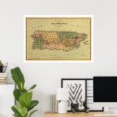 Poster Carte de Porto Rico par Colton 1886 (Bureau à domicile)