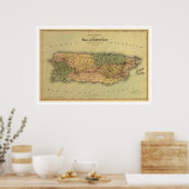 Poster Carte de Porto Rico par Colton 1886 (Cuisine)