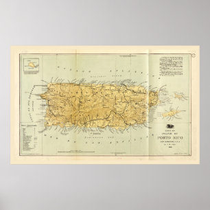Poster Carte de Porto Rico (Porto RIco) vers 1898