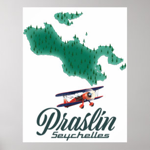 Poster carte de Praslin Seychelles