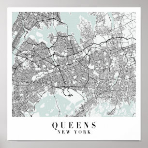Poster Carte de Queens New York Blue Water Street