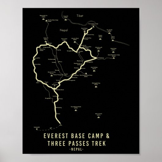 Poster Carte de randonnée du camp de base de l'Everest (Devant)