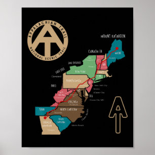 Poster Carte de randonnée du sentier des Appalaches
