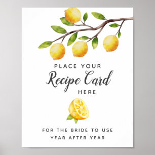 Poster Carte de recette de douche nuptiale au citron Sign