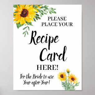 Poster Carte de recette de Sunflowers Panneau de douche d
