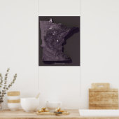 Poster Carte de relief violet du Minnesota (Cuisine)