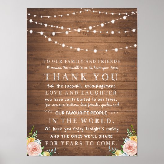 Poster Carte de remerciements floral rustique pour mariag (Devant)