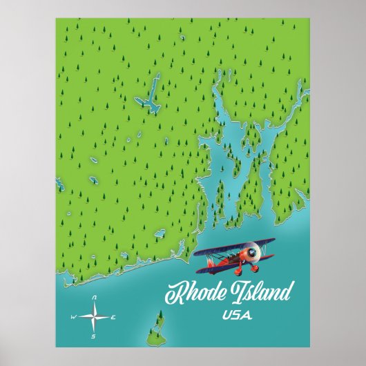 Poster carte de Rhode Island États-Unis (Devant)
