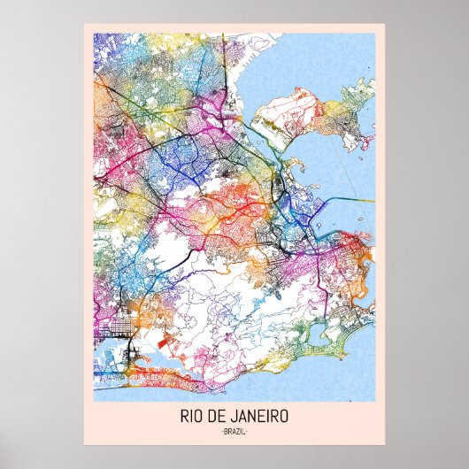Poster Carte de Rio de Janeiro Brésil (Devant)
