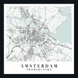 Poster Carte de rue bleue d'Amsterdam Pays-Bas<br><div class="desc">Carte détaillée des rues d'Amsterdam Pays-Bas Blue Water</div>