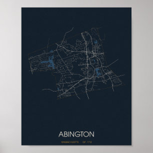 Poster Carte de rue d'Abington Massachusetts (Nuit)