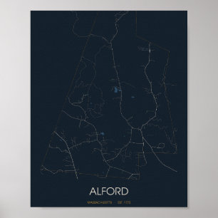 Poster Carte de rue d'Alford Massachusetts (Nuit)