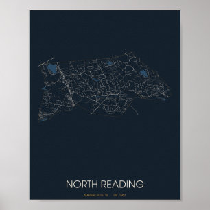 Poster Carte de rue de North Reading Massachusetts (Nig