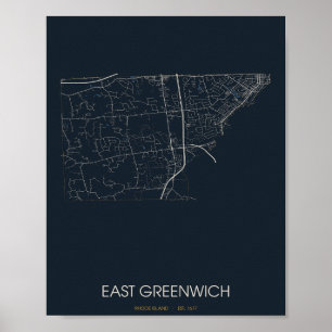 Poster Carte de rue d'East Greenwich Rhode Island (Nig