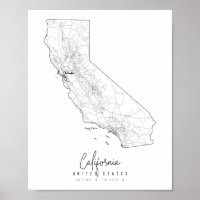 Carte de rue minimale de Californie