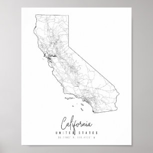 Poster Carte de rue minimale de Californie