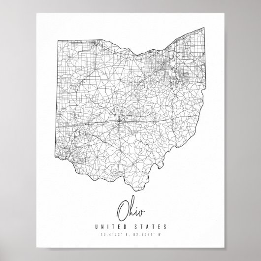Poster Carte de rue minimale de l'Ohio (Devant)
