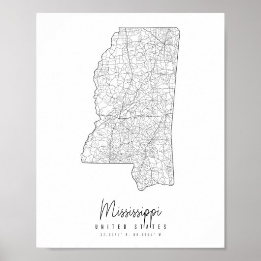 Poster Carte de rue minimale du Mississippi (Devant)