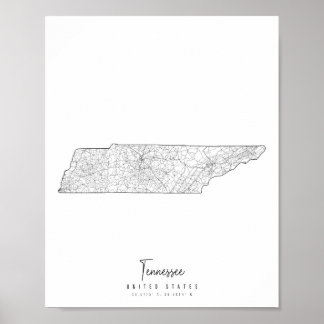Poster Carte de rue minimale du Tennessee