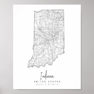 Poster Carte de rue minimale Indiana