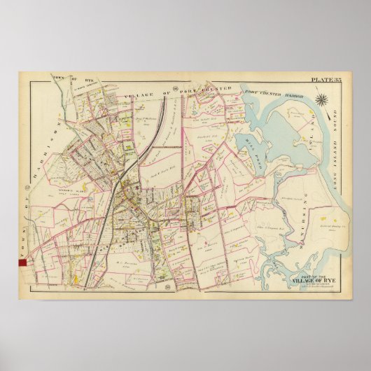 Poster Carte de Rye, New York (Devant)