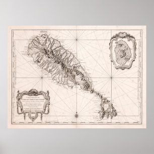 Poster Carte de Saint-Kitts (1758) Vintage Saint Christop