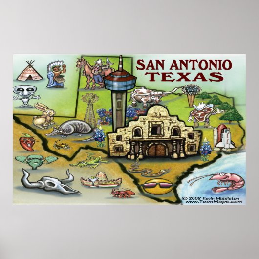 Poster Carte de San Antonio TEXAS (Devant)