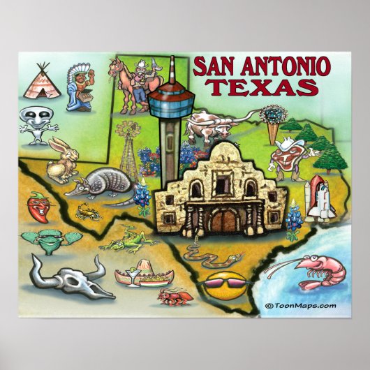 Poster Carte de San Antonio TEXAS (Devant)