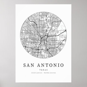 Poster Carte de San Antonio Texas City