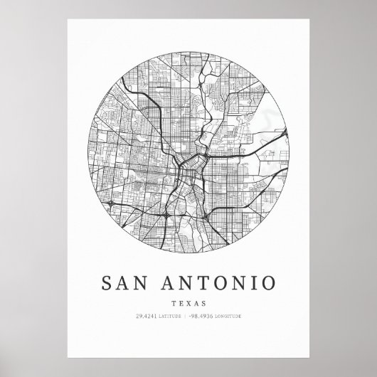 Poster Carte de San Antonio Texas City (Devant)