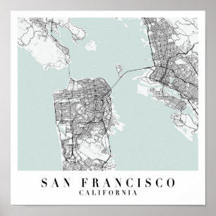 Poster Carte de San Francisco California Blue Water Stree