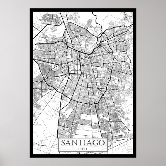 Poster Carte de Santiago Chili (Devant)