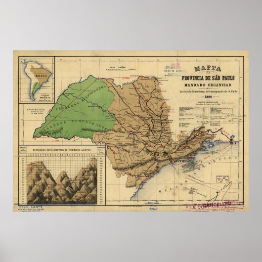 Poster Carte de São Paulo, Brésil (1886) (Devant)