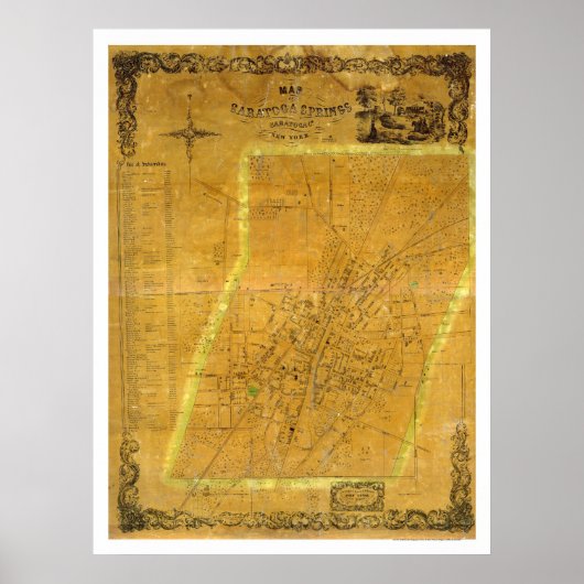 Poster Carte de Saratoga Springs, New York par Bevan 1854 (Devant)
