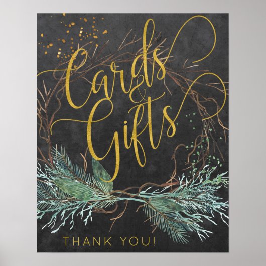 Poster Carte de script or de la nature hivernale et signe (Devant)